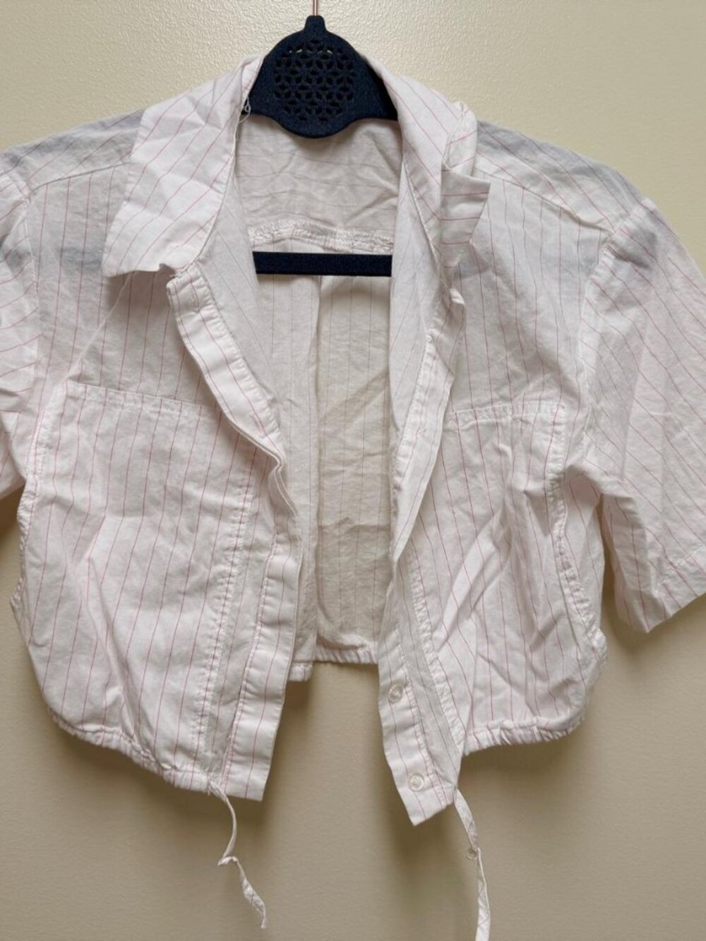 Zara Girls White Pink Stripe Tie Front Top Size 9/10